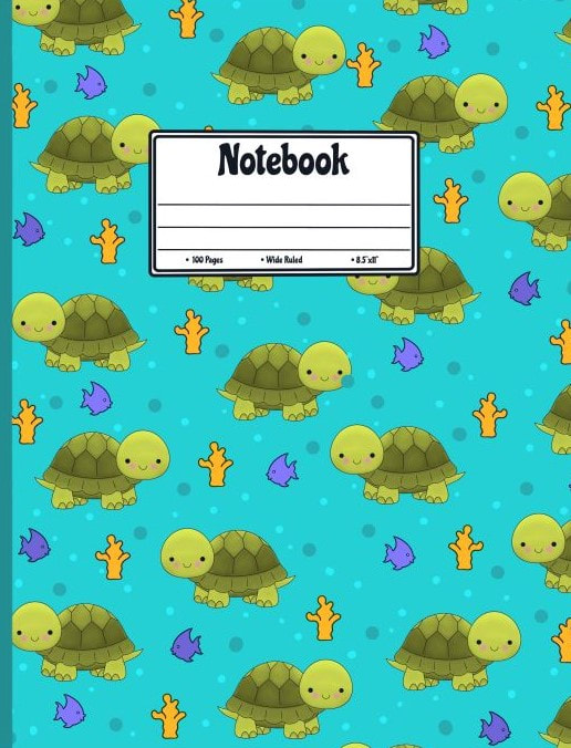 Cute Turtle (8.5 x 11) Wide Ruled Notebook Journal